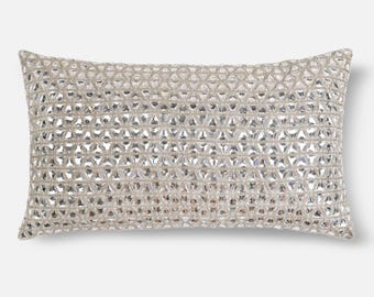 White Bling Crystal Pillow Cover, Hand Embroidered Luxury Decor | BMCC224