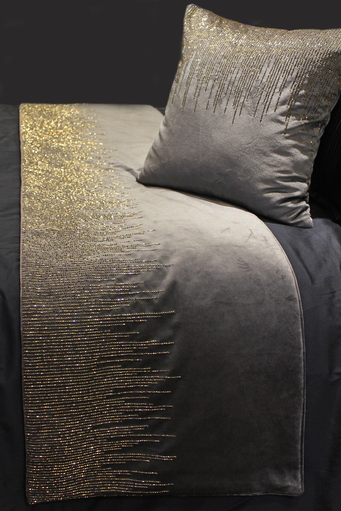 Grey Velvet Antique Gold Cut Rod Bed Runner 53 X 18 Luxury - Etsy