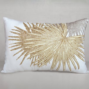 Offwhite Gold Tropical Throw Pillow cover Luxury Contemporary Pillow Cover Hand Embroidered Embellished  pillow BMCC210