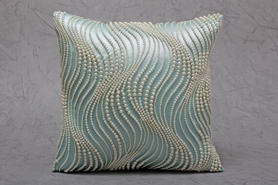 Light Aqua Pearl Throw Pillow Cover Embroidered Embellished Pillow Cover Accent Modern Throw Pillow Cover Contemporary Pillow BMCC289 Etsy Canada
