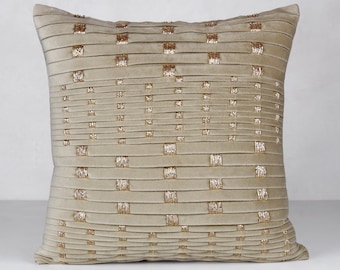 Gold Velvet Throw Pillow Cover, Hand-Embroidered Beaded Luxury | BMCC444