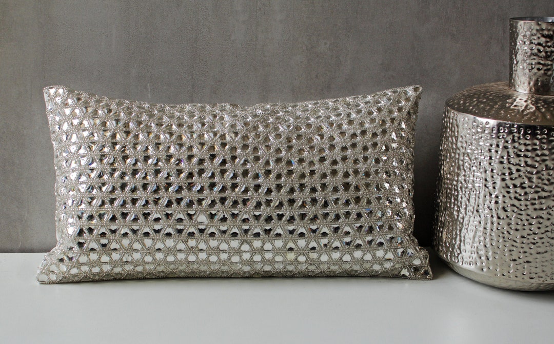 White Bling Crystal Throw Pillow Cover Luxury Contemporary Modern