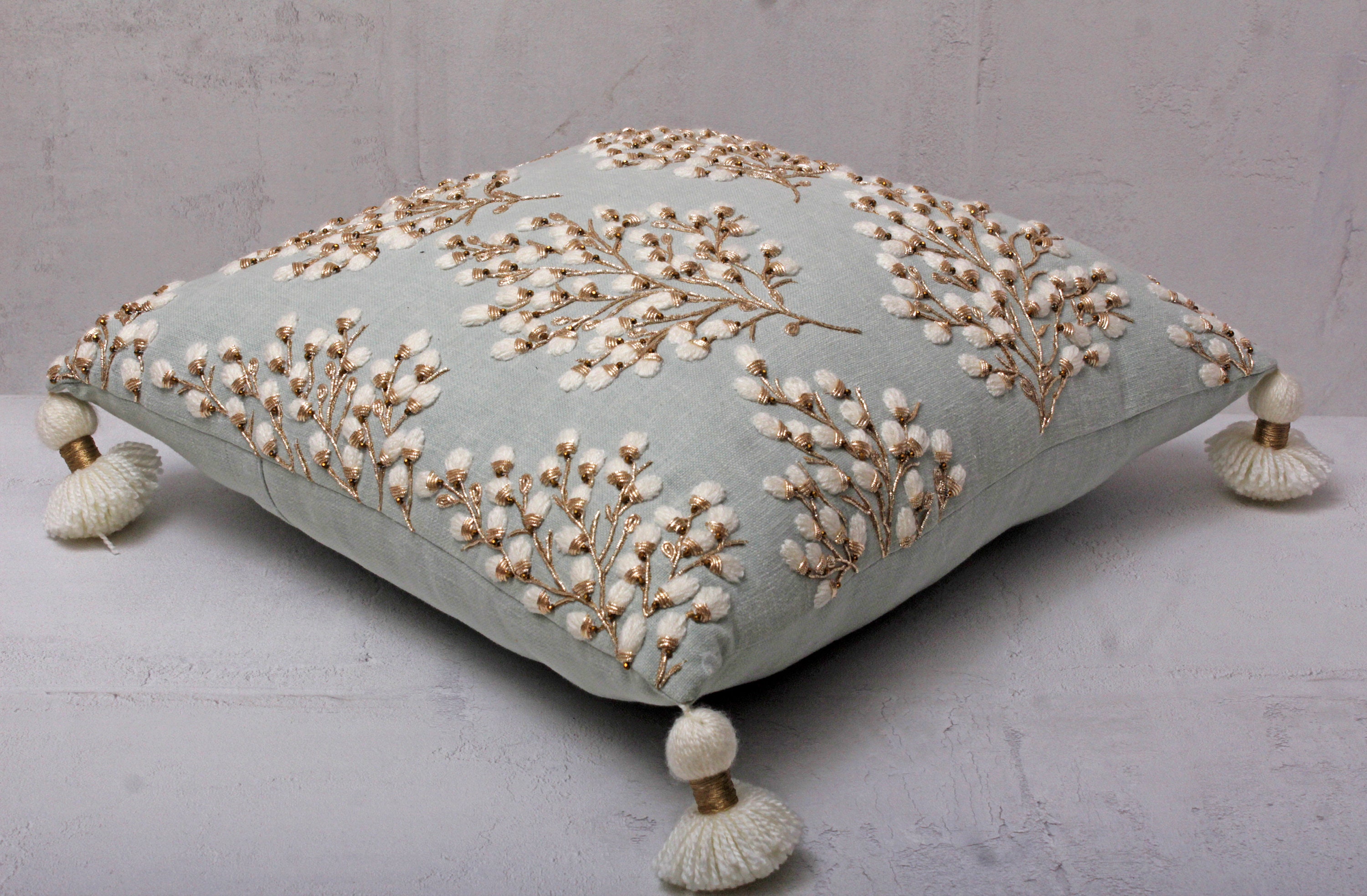 Light Blue Offwhite Gold Throw Pillow Cover Luxury Etsy