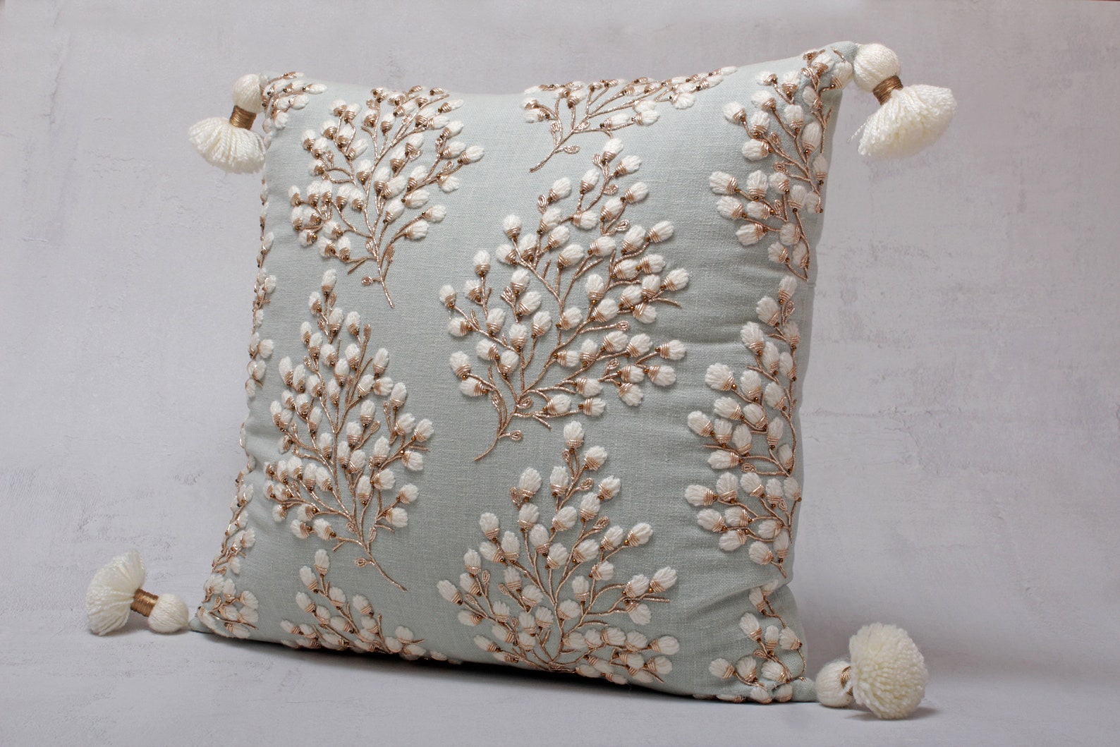 Light Blue Offwhite Gold Throw Pillow Cover Luxury Etsy