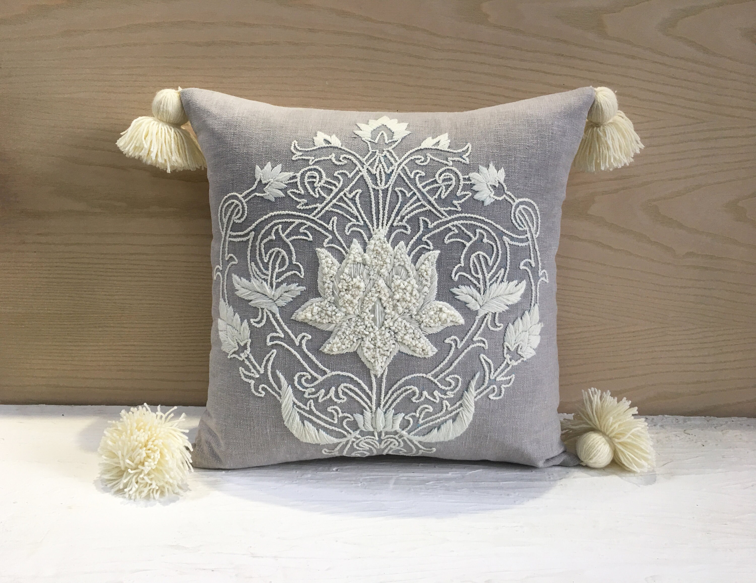 Grey Offwhite Cotton Poly Blend Pillow Luxury Contemporary Etsy