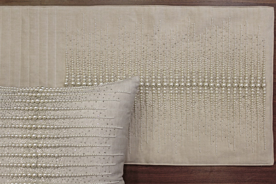 Cotton Pearl Silver Bed Runner Set 53 X 18 Luxury Etsy