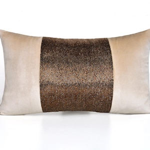 Light Beige Antique Gold Velvet Pillow cover beaded Luxury Contemporary Hand Embroidered Embellished Personalised pillow cover BMCC360