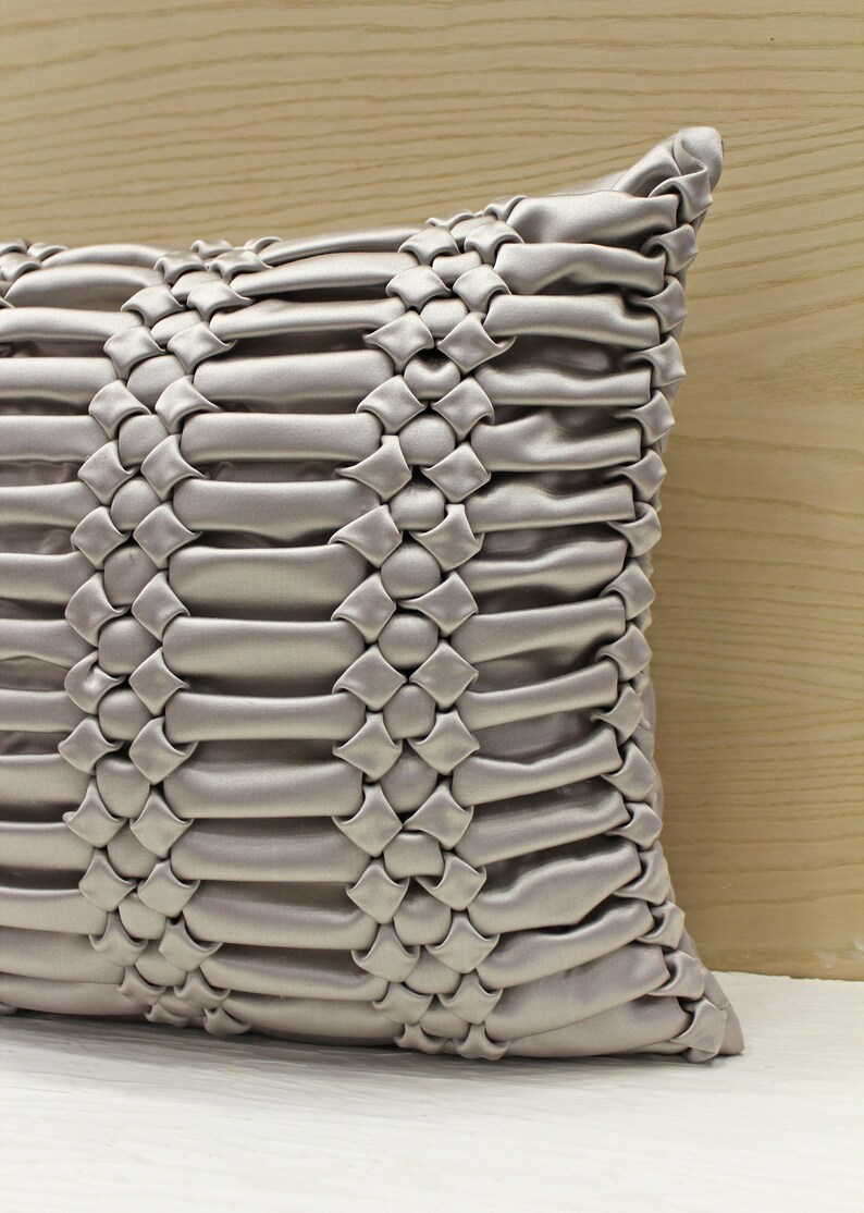 Silver Grey Satin Smocking Throw Pillow Cover Luxury Etsy