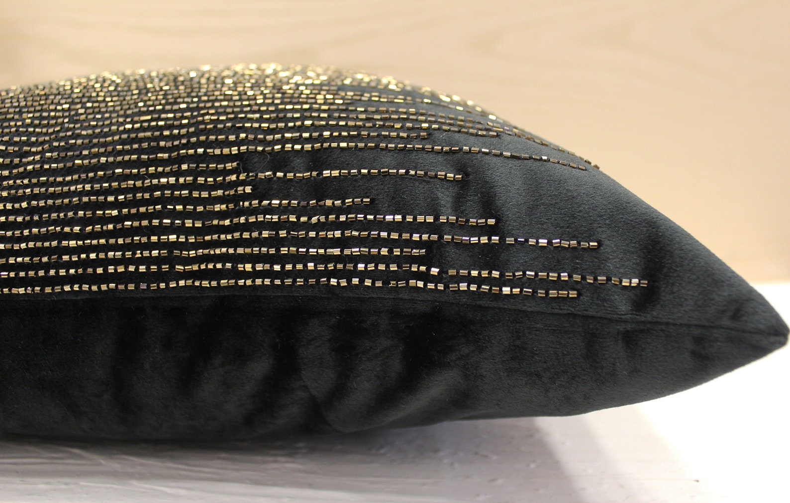 Black Antique Gold Beaded Throw Pillow Luxury Contemporary Etsy