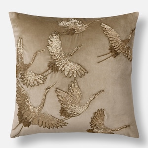 Federa per cuscino in velluto con uccello dorato, cuscino decorativo ricamato a mano / BMCC130