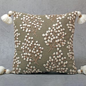 Sap Green Off-white Gold Throw Pillow cover Luxury Contemporary Modern Pillow cover Hand Embroidered Embellished  BMCC304