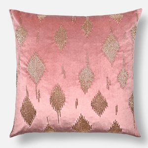 Pink Velvet Gold Cutrod Throw Pillow Cover Luxury Contemporary Hand Embroidered Embellished Custom Accent Personalised pillow cover BMCC077