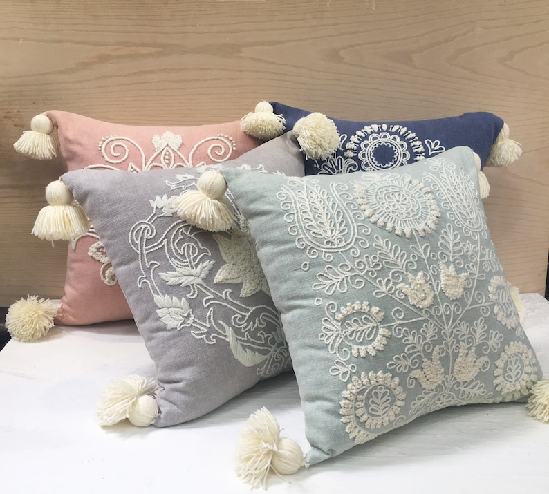 Grey Offwhite Cotton Poly Blend Pillow Luxury Contemporary Etsy