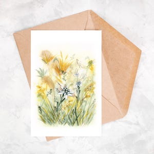 Carte postale aquarelle, Affiche A6, Edelweiss aquarelle, carte postale intemporelle
