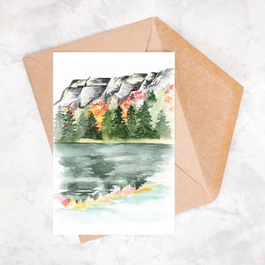 Carte postale aquarelle, Affiche A6, Lac automnal, carte postale intemporelle