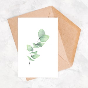 Postal acuarela, tarjeta de felicitación, eucalipto acuarela, postal atemporal