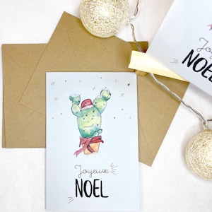 Joyeux noel | carte de voeux | carte de noel | carte cactus | carte aquarelle | carte dépliante