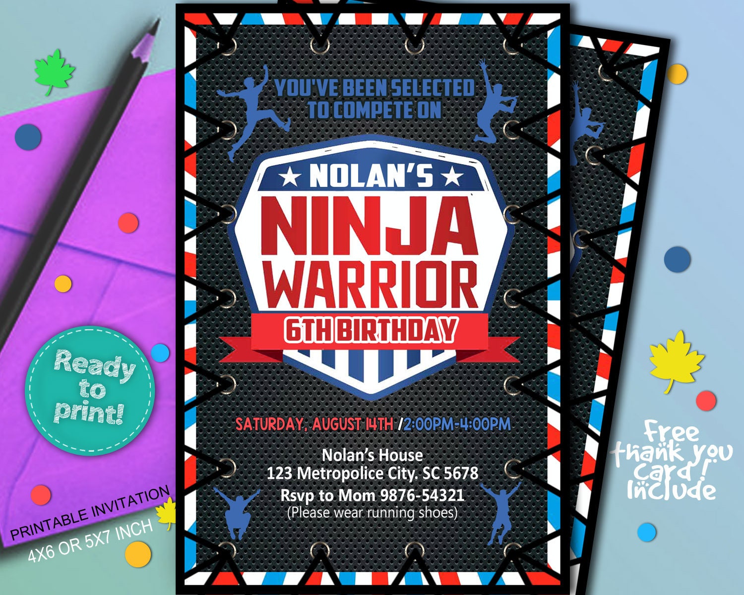 Ninja warrior invitation Ninja Warrior Birthday inv | Etsy