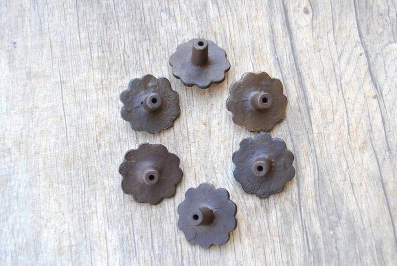 6pcs Vintage cast iron FLORAL cabinet drawer door knobs cupboard screen handles pull rustic 1.8 364grams