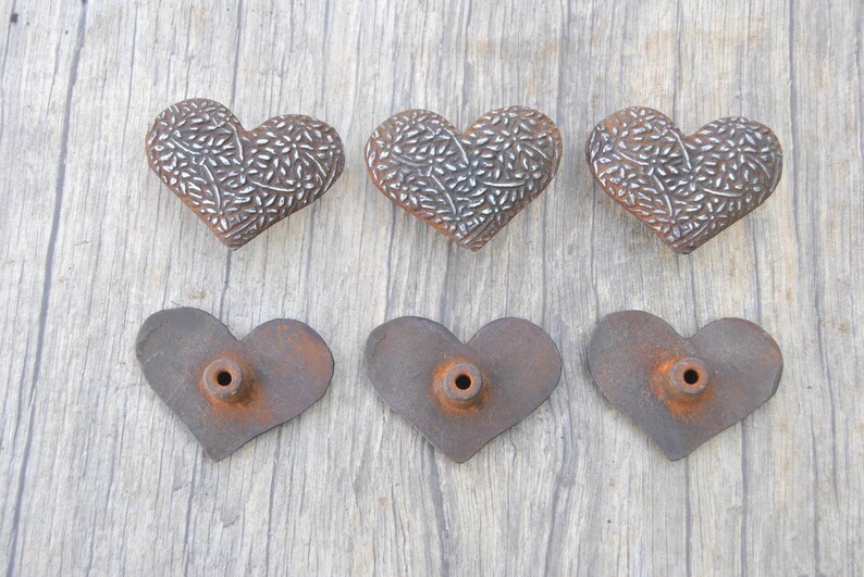 6pcs Vintage cast iron Heart shape cabinet drawer door knobs cupboard screen handles pull rustic 2.1 329 grams