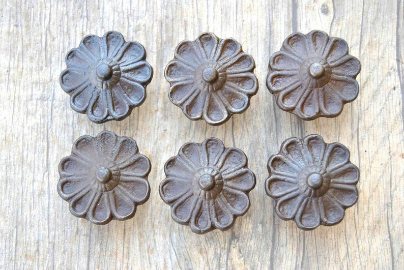 6pcs Vintage cast iron FLORAL cabinet drawer door knobs cupboard screen handles pull rustic 1.8 364grams