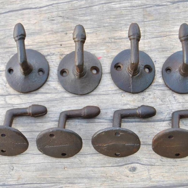 Vintage salvage cast iron coat bath robe hanger library school acorn hooks lot 8pcs