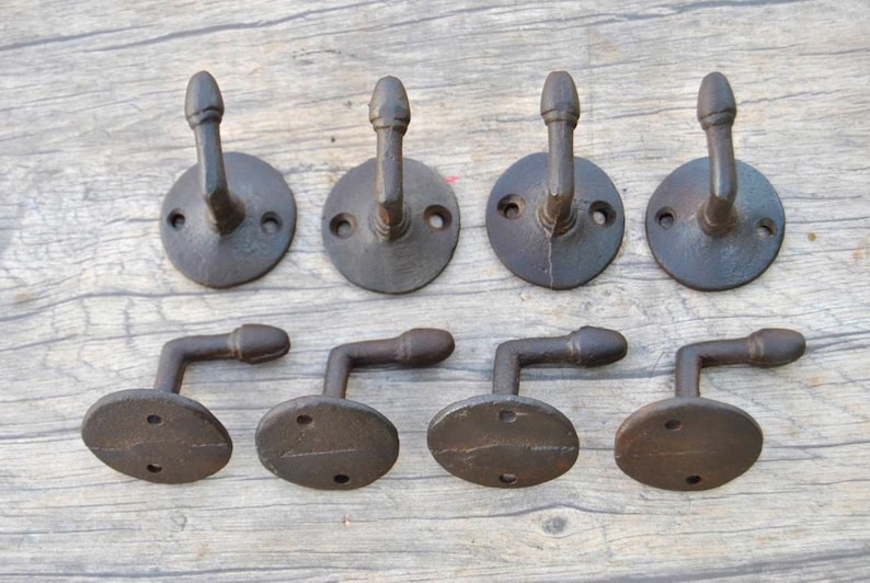 Vintage salvage cast iron coat hat hanger library school house swivel hooks 3.2/"