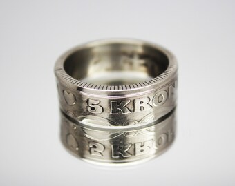 8,5 mm Herz Ring Münzring 5 Kroner Dänemark 1990 versilbert Ring Größe 68