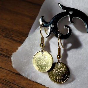 Polish Coin Earrings Gift, Polish Coin Earrings Women, Real Polish Coin Earrings, Polish Coin Dangle Earrings, Polish Coin Hoop Earrings