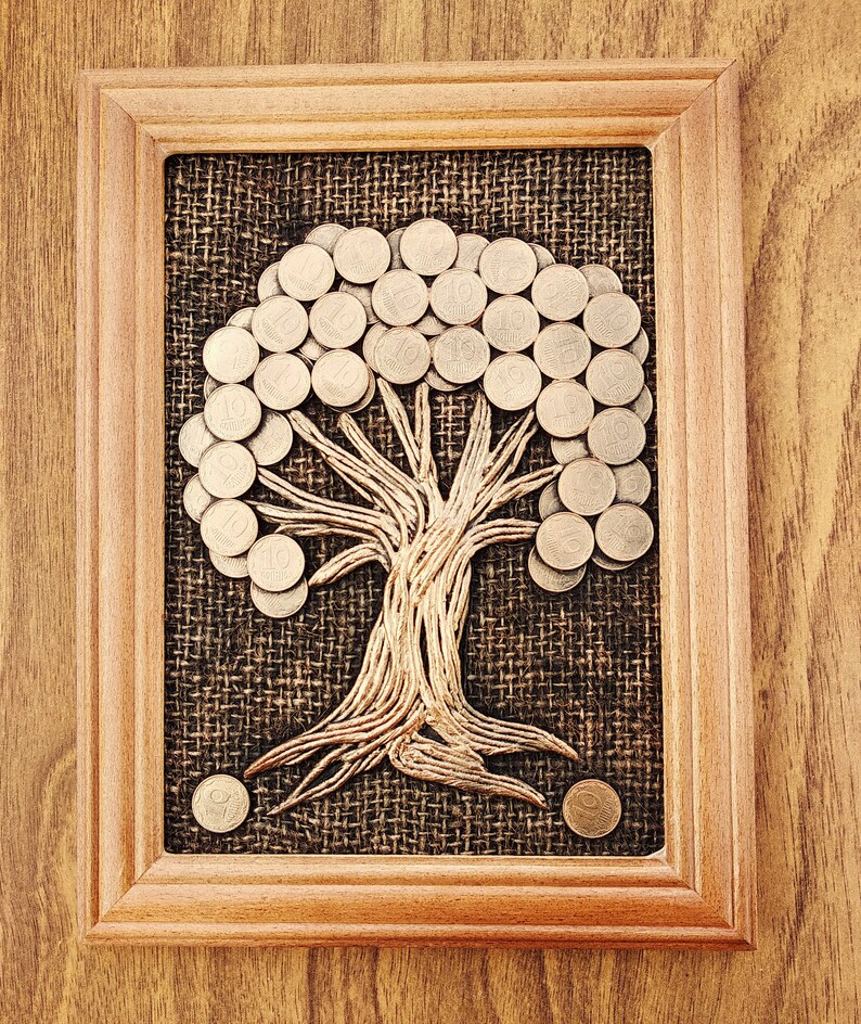 Original Painting Panel Money Tree Mascot Feng Shui Money Souvenir Money Tree Art Home Decor Picture Mascot Exclusive Gift - 