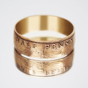 Great Britain Coin Ring Half Penny Elizabeth-II 1966 thistle ring, womens coin ring, mens coin ring, money ring