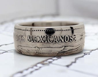 Mexikanische Münzenring 500 Pesos 1987, mexikanische Münzenring, Mexicano Ring, Vintage Mexiko Bandring, Mexiko Ring Mann, Mexiko Münzenmannring