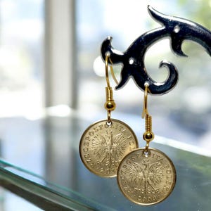 Polish Coin Hoop Earrings, Polish Coin Earring Pair, Polish Coin Gift Earrings, Polish Coin Earrings Set, Polish Coin Earrings Unique