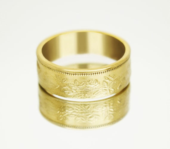 Gold Coin Ring Bulgaria 50 Leva 1943 18k Gold Plated Ring Mens
