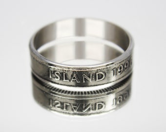 Iceland Coin Ring 1 crown 1989-2011 iceland coin necklace, coin ring for men, womens coin ring, mens coin ring, money ring