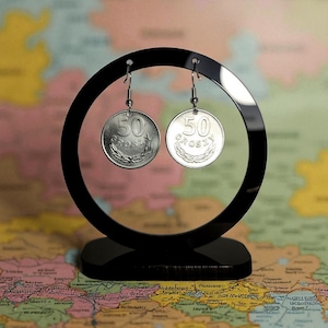 Polish Coin Earrings Set, Polish Coin Earrings Unique, Polish Coin Art Earrings, Polish Coin Dangle Earrings, Polish Coin Charm Earrings