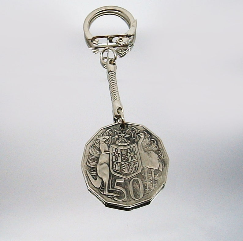 Keychain Key Ring Motorbike Key Fob 50 cents 1966 year Australia Coin Keychain M\u00fcnzring Keychain Coin