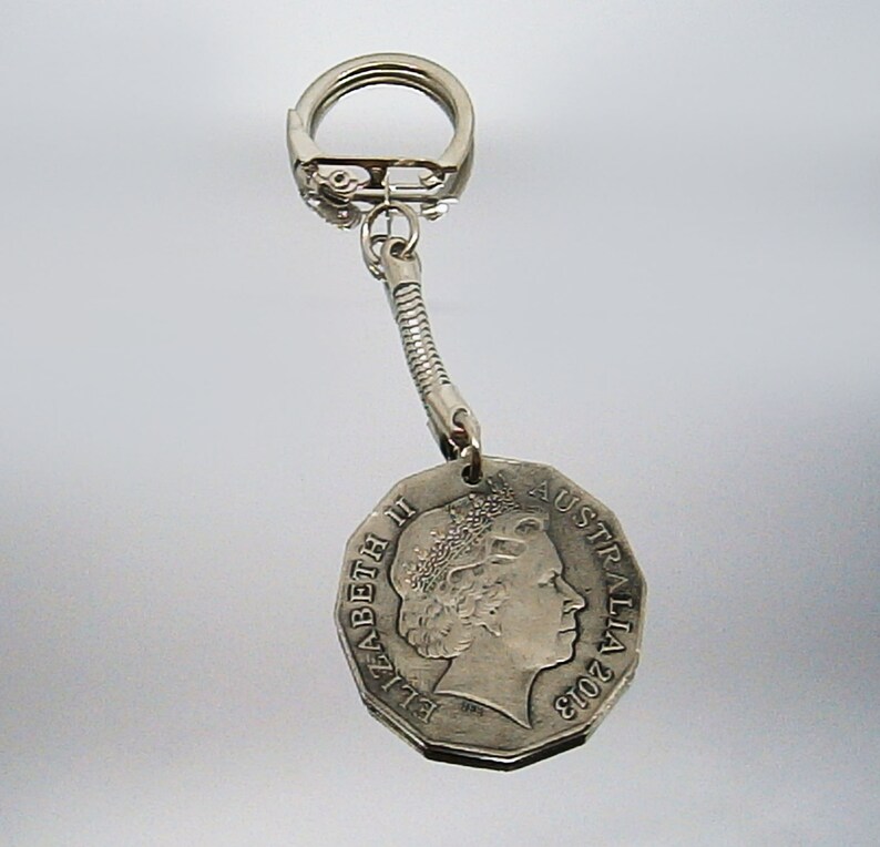 Keychain Key Ring Motorbike Key Fob 50 cents 1966 year Australia Coin Keychain M\u00fcnzring Keychain Coin