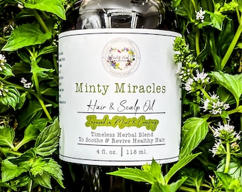 Tratamiento de aceite natural puro para cabello y cuero cabelludo con infusión de aceites esenciales de menta y consuelda / Hierbas cultivadas localmente e ingredientes sostenibles