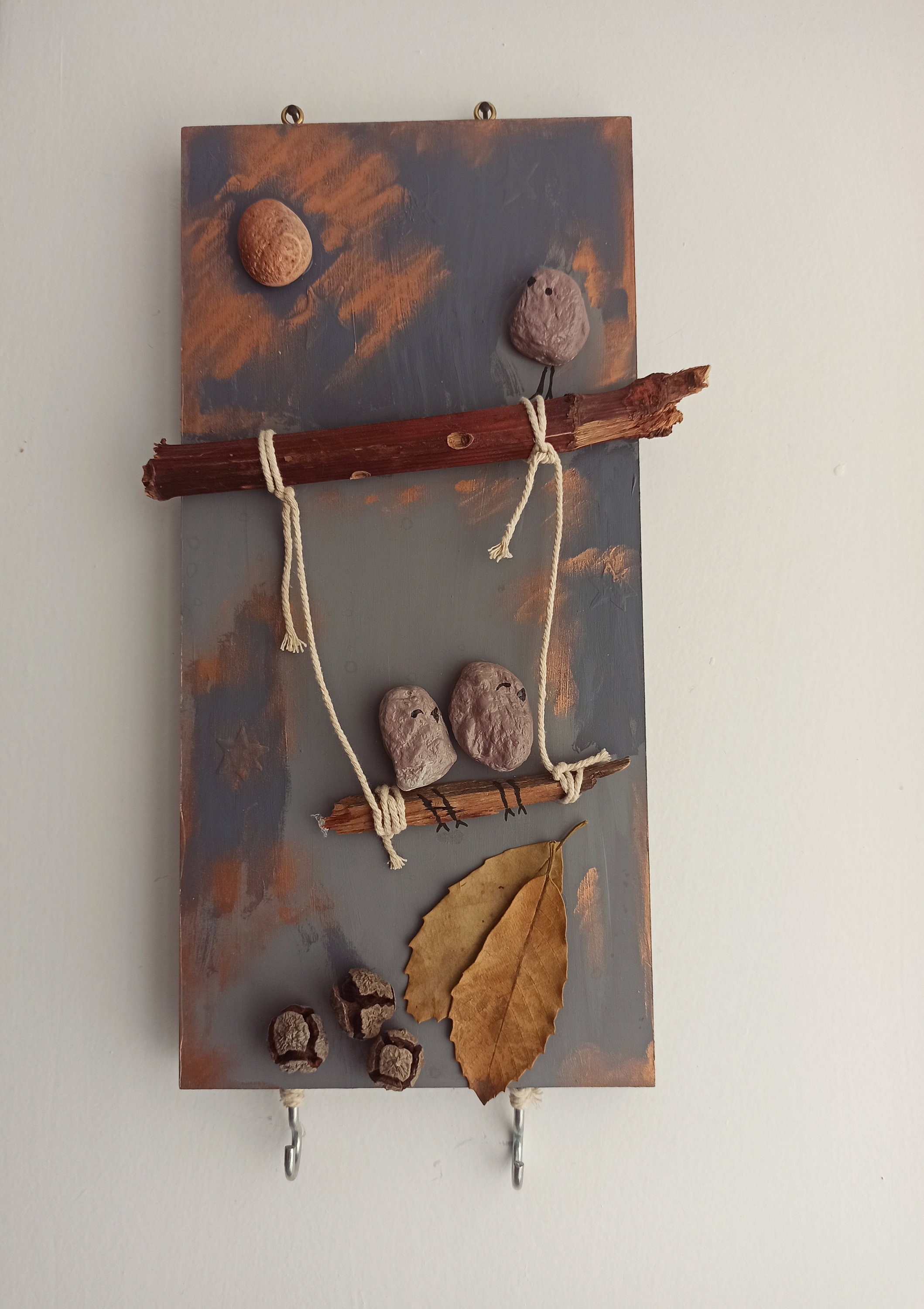 PÁJAROS HECHOS A MANO decoración de la pared piedras y madera | Etsy