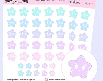 Cute Stars Planner Stickers - Anime - Kawaii Planner Stickers - Planner Sticker Sheet - Pastel Planner Stickers - Journal (FCT 004)