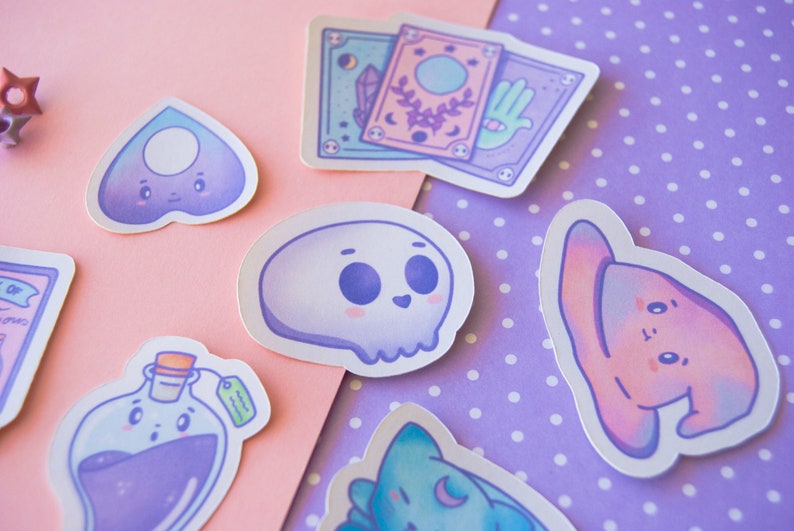 kawaii pastel witchy magic sticker pack anime illustration