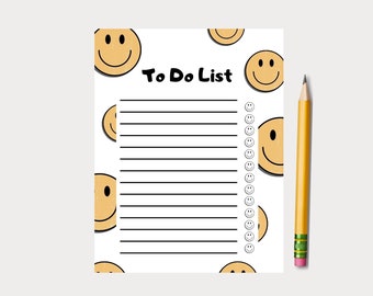 To Do List | Digital To Do List | Digital Planner | Smiley | Groovy | Retro | Notepad