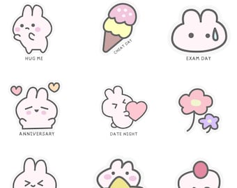 Bunny Stickers, Everyday Life Digital Stickers, Daily Planner Stickers, Goodnotes Stickers, OneNote Stickers, PNG Stickers