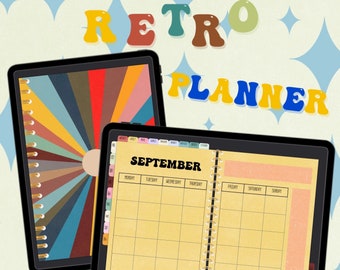 Retro Digital Planner, Goodnotes Planner, iPad Planner, Retro, Undated Digital Journal Goodnotes Notability PDF planner