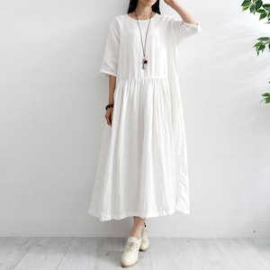 34 Sleeves Soft Long Cotton Dress with Pockets Casaul Loose Summer Maxi Dresses Customized Plus Size Clothing Linen