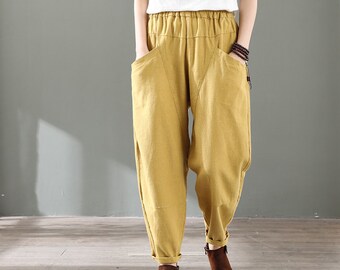 plus size linen harem pants