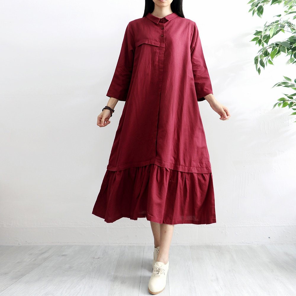 3/4 Sleeves Soft Long Cotton Dress with Pockets Casual Loose | Etsy