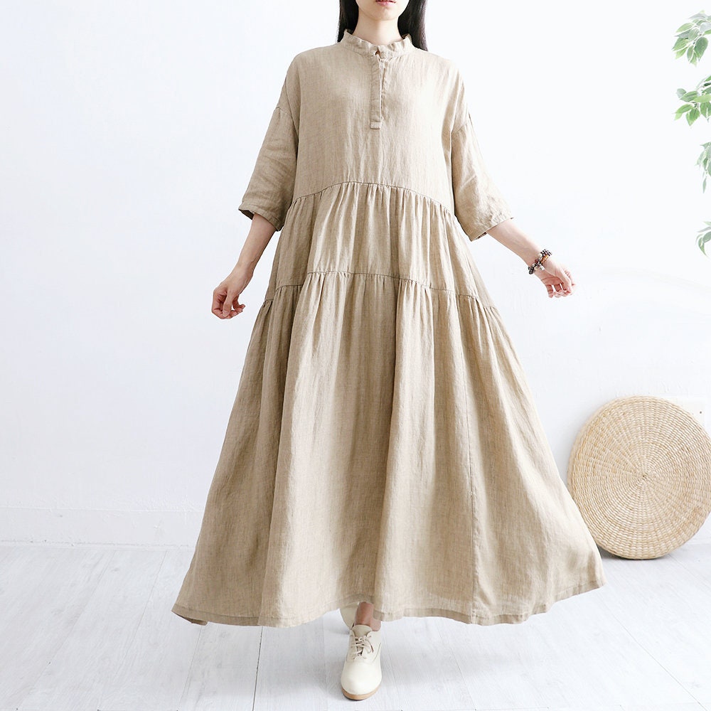 Half Sleeves Cotton Dress Shirt Soft Long Robes Casual Loose | Etsy