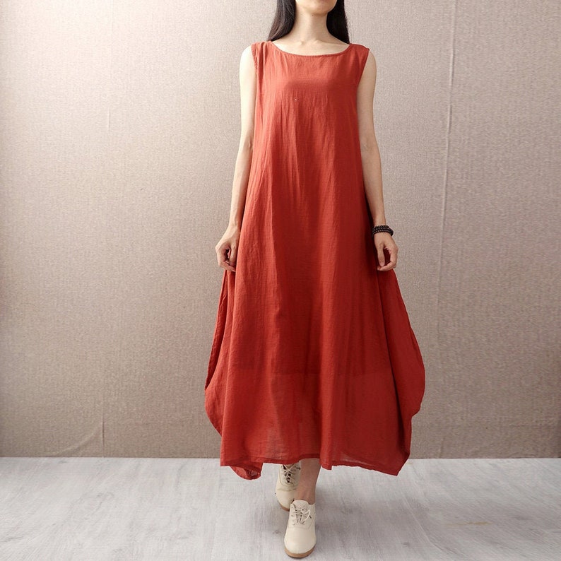 Soft Long Cotton Dress with Pockets Sundress Casual Sleeveless Etsy